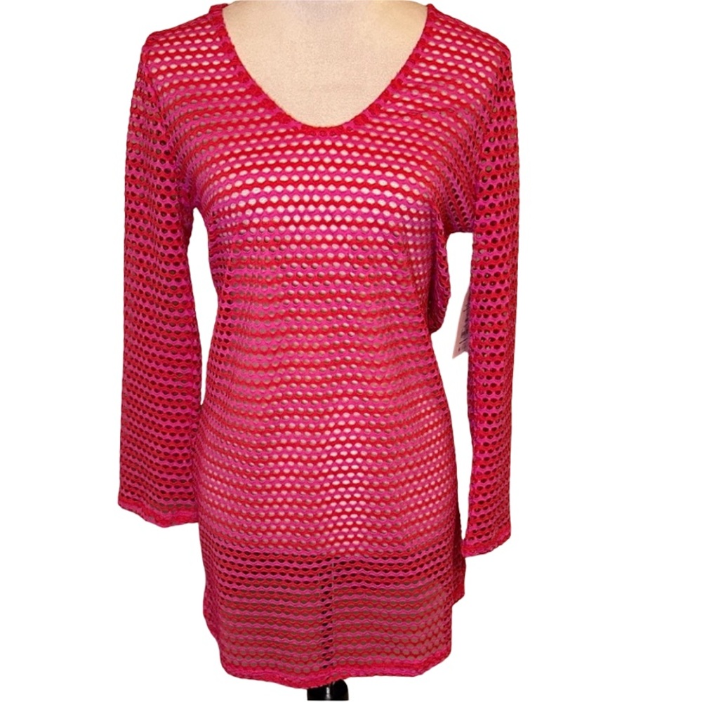 NWT Vibrant Pink and Red Mesh Long Sleeve 👙 Coverup